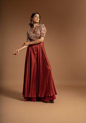 Red Cutdana Bead Embroidered Pure Satin Crepe Jumpsuit