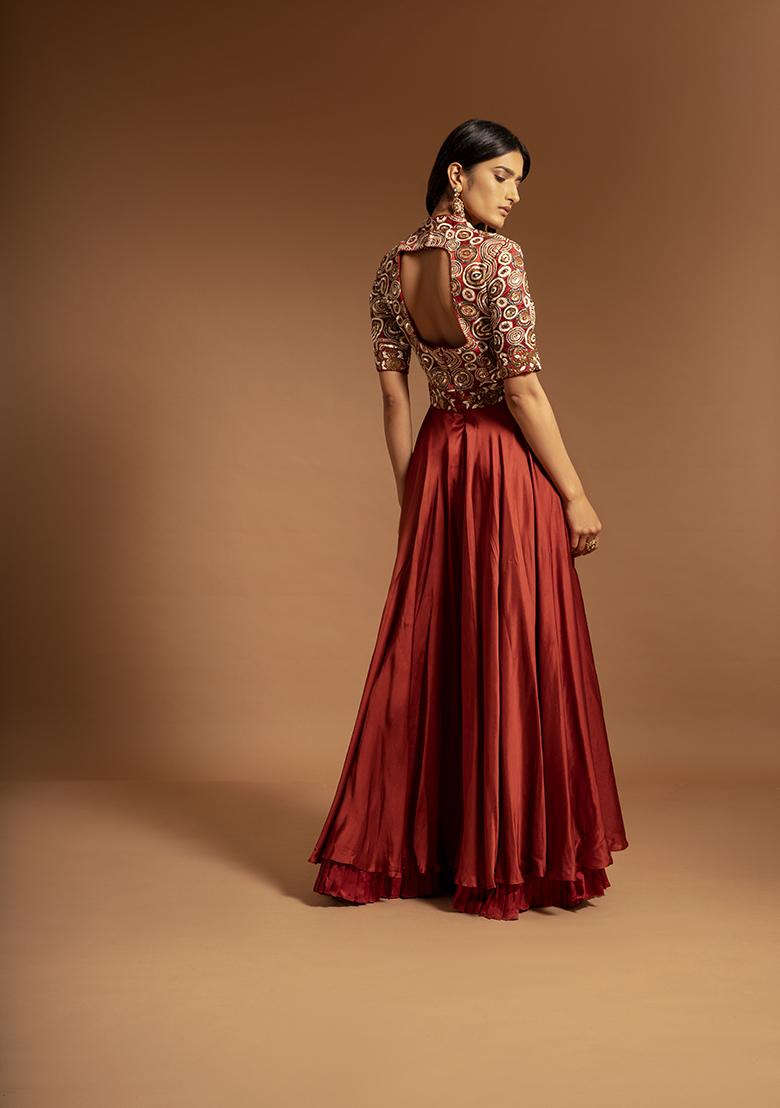 Red Cutdana Bead Embroidered Pure Satin Crepe Jumpsuit