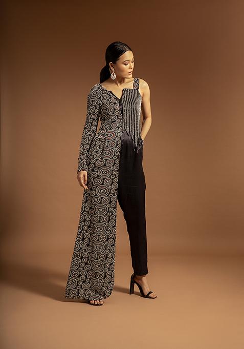 Black Cutdana Bead Embroidered Pure Satin Crepe Jumpsuit