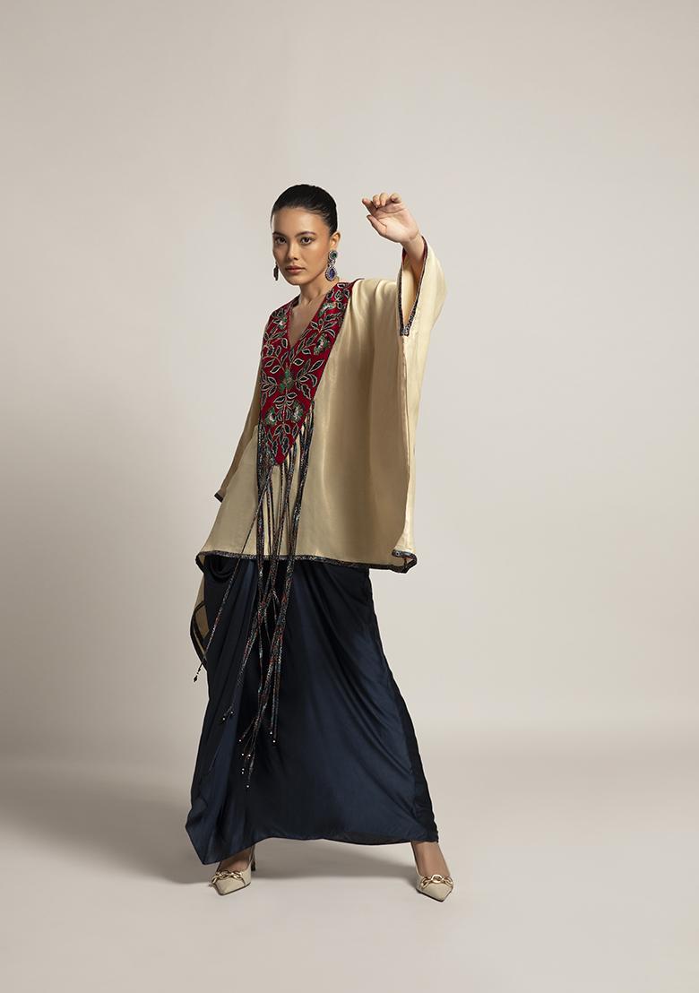 Ivory Cut Pipe Work Ajrakh Skirt Set