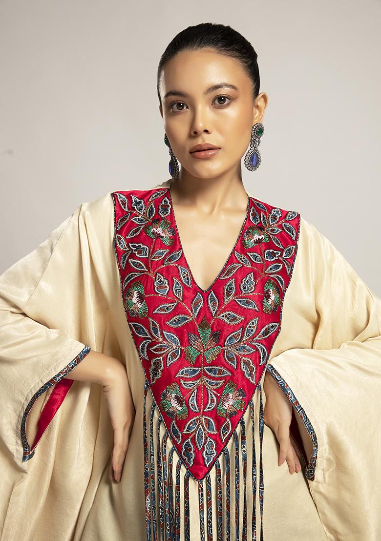 Ivory Cut Pipe Work Ajrakh Skirt Set