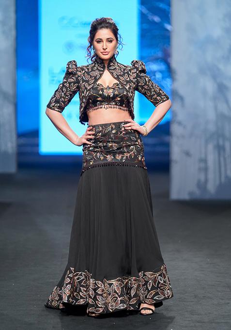 Black Cutdana Embroidered Ajrakh Skirt Set