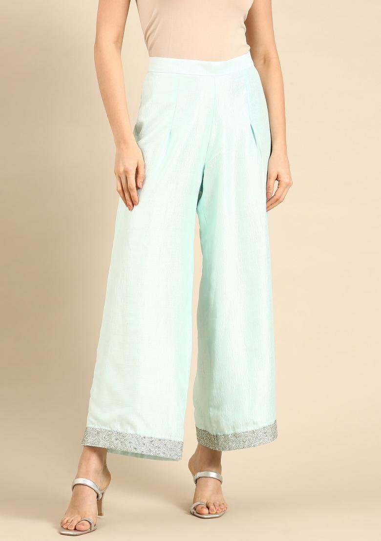 Aqua Blue Solid Silk Co Ord Sets - Indya
