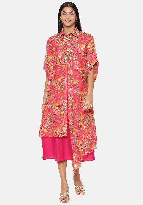Pink Peach Printed Silk Blend Co Ord Sets