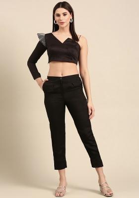 Black Solid Silk Co Ord Sets