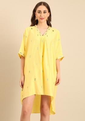 Yellow Embroidered Cotton Co Ord Sets