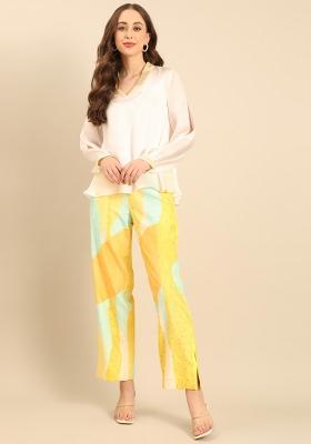 Yellow And Ivory Printed Satin Co Ord Sets