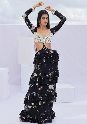 Black Paisley Print Embroidered Maxi Dress