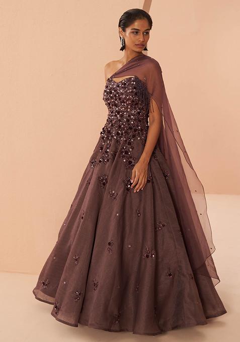Wine Embroidered Iris Gown