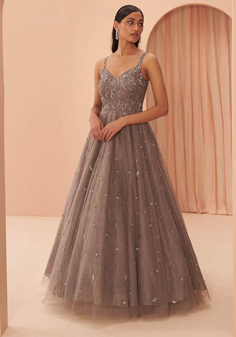 Grey Ebony Embroidered Gown
