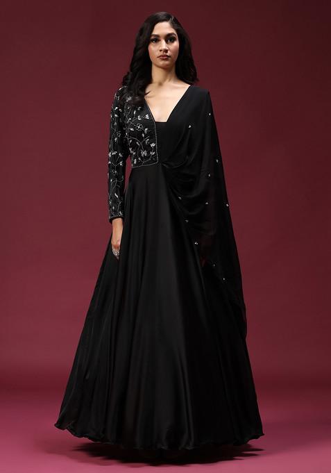 Black Pearl And Cut Bead Embroidered Gown
