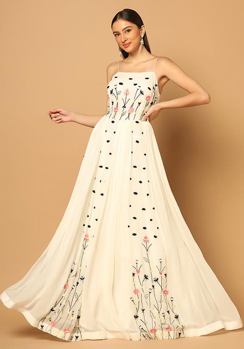 White Floral Embroidered Georgette Gown