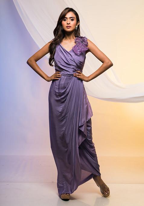 Lavender Embroidered Crepe Gown