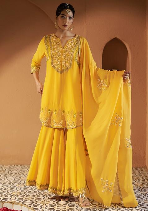 Yellow Sequin Embroidered Azalea Sharara Suit Set