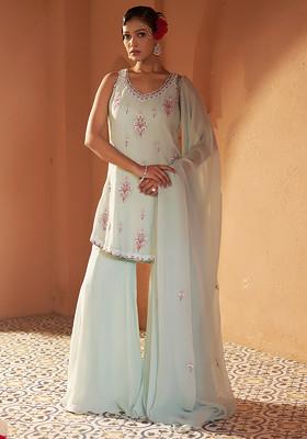 Black Sequin & Resham Embroidered Kurta Sharara Set