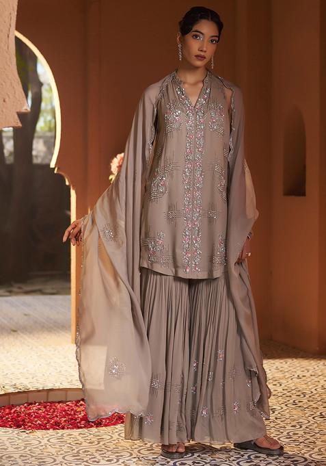 Grey Resham Embroidered Brunia Bliss Sharara Suit Set
