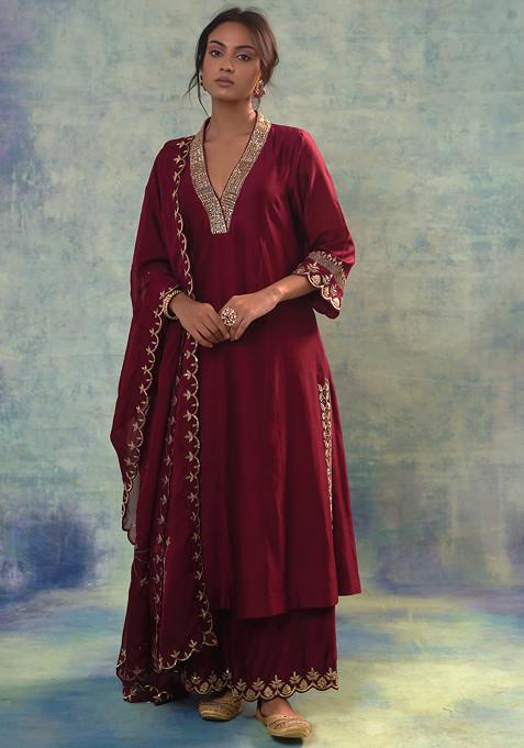 Maroon Hand Embroidered Oak Captivating Suit Set