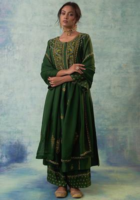 Dark Green Hand Embroidered Suit Set