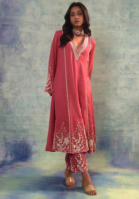 Pink Floral Organza Kurta