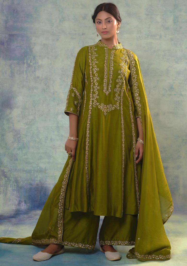 Mehndi K Suit Design Mehndi Green Colour With Embroidery And Stone
