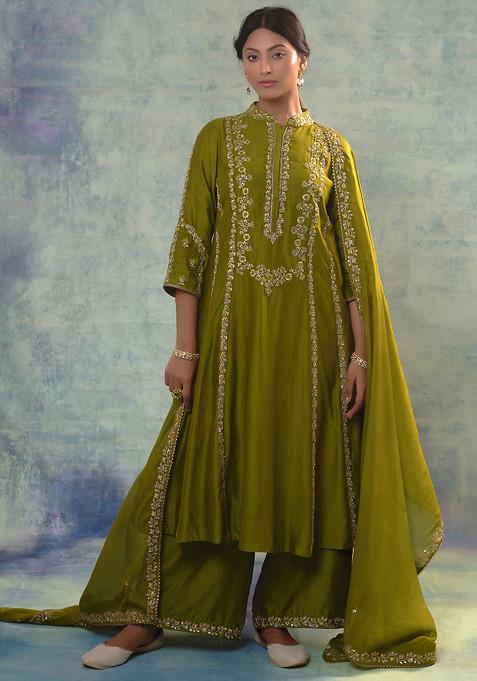 Mehndi Green Embroidered Regal Suit Set