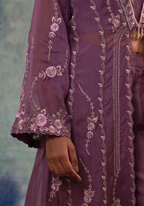 Taral Pure Organza Jacket Style CoordSet - Brown