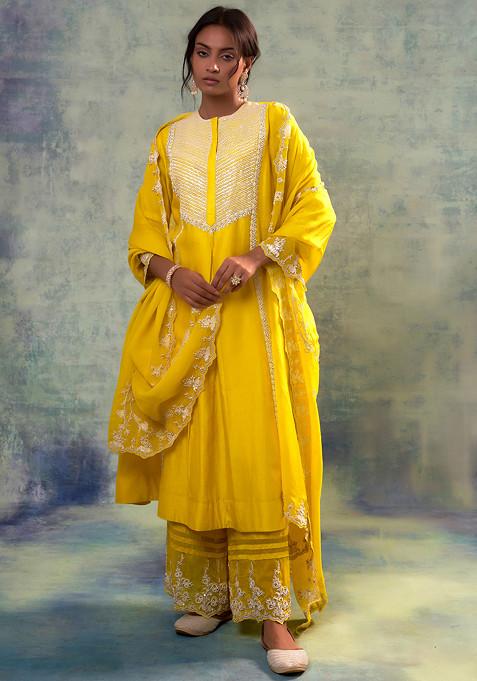 Sunny Yellow Embroidered Vivid Suit Set