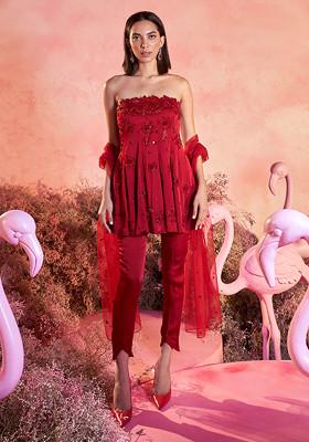 Red Gulaab Embroidered Suit Set