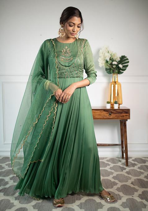 Green Embroidered Anarkali Set