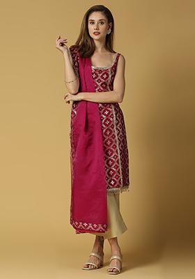 Plum Purple Floral Woven Brocade Radha Kurta Set