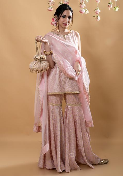 Pink Brocade Embroidered Vani Sharara Set