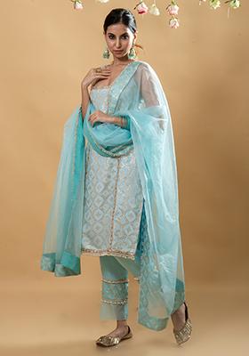 Blue Brocade Embroidered Kala Suit Set