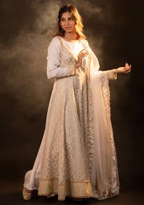 White And Gold Brocade Embroidered Macy Angrakha Set