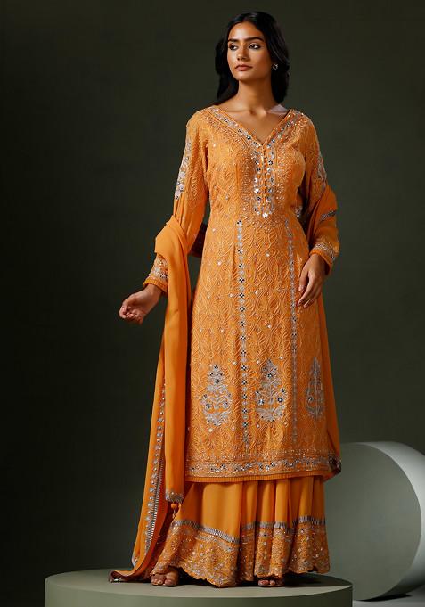 Burnt Orange Embroidered Sharara Set