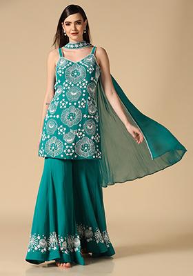 Green Pearl Embroidered Sharara Set
