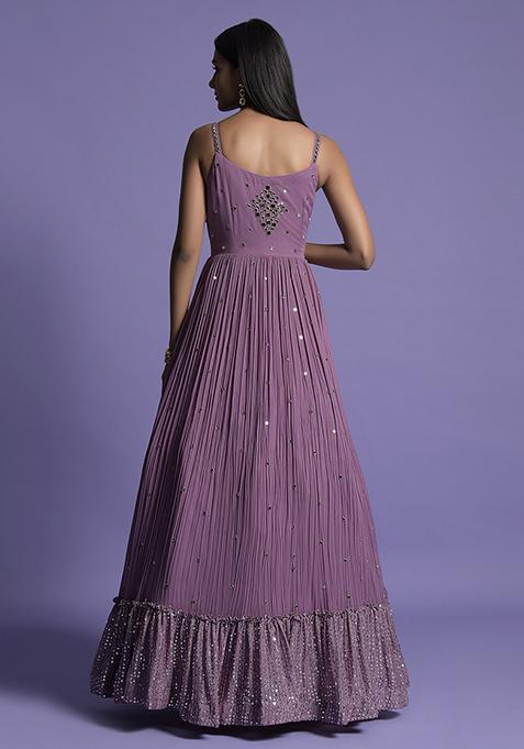 Neerav Mirror Work Hand-Embroidered Anarkali With Churidar Set