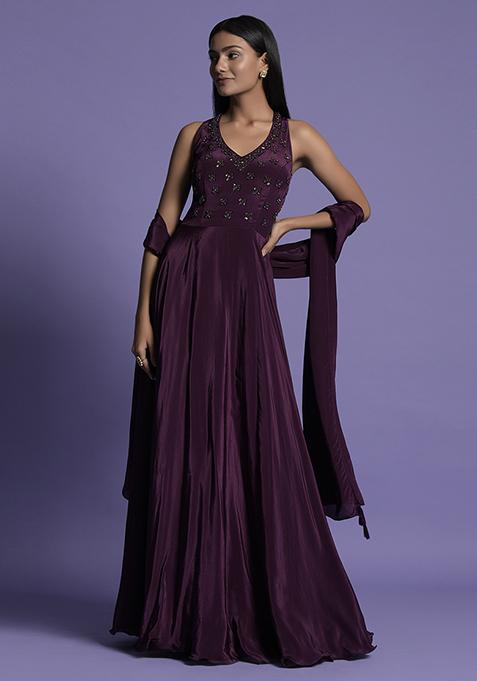 Purple Sequin Embroidered Anarkali Set
