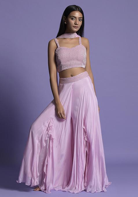Pink Sequin Embroidered Sharara Set