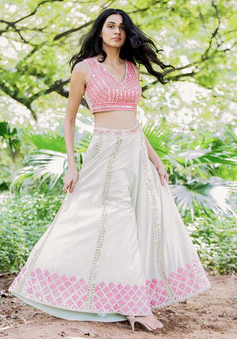 Baby Pink Heavy Mirror Work Sharara- Rent main image 1