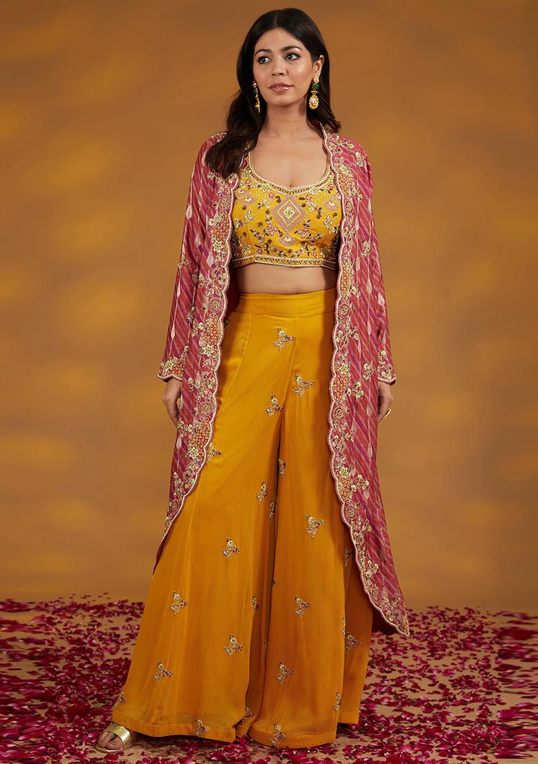 Haldi Ceremony Yellow Sharara Suit Online Sharara Yellow Ethnic