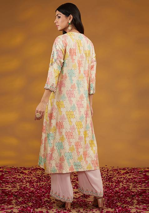 Buy Women Beige Embroidered Chanderi Silk Kurta Set - WLK00265 - Luxury ...