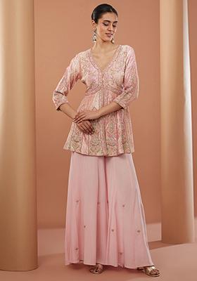 Peach Zardozi Embroidered Chanderi Silk Sharara Set