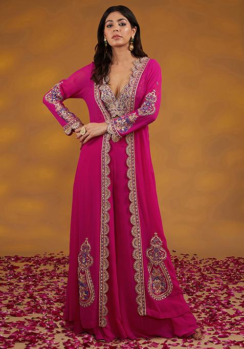 Pink Zari Embroidered Georgette Sharara Set