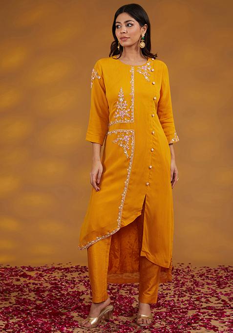 Yellow Zardozi Embroidered Georgette Co-Ord Set