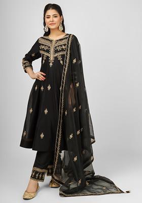 Black Dori Embroidered Chanderi Anarkali Set