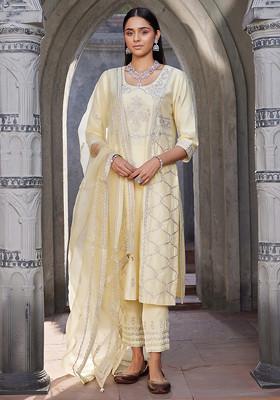 Yellow Ek Baag Embroidered Straight Kurta Set