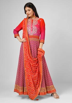 Orange Digital Print Silk Georgette Kurta Set