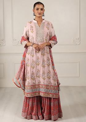 Multicolour Digital Print Silk Georgette Kurta And Sharara Set