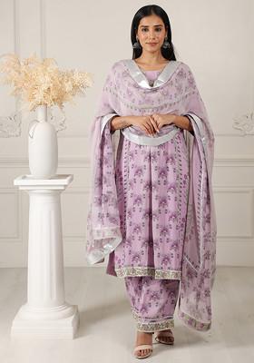 Purple Digital Print Silk Georgette Kurta And Palazzo Set