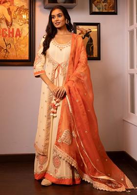 Off White Gotta Dori Embroidered Jacket And Kurta Set